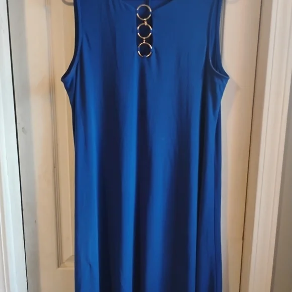 MSK Royal Blue Sleeveless Dress with Gold Ring Detail - Size Large - Picture 9 of 9
